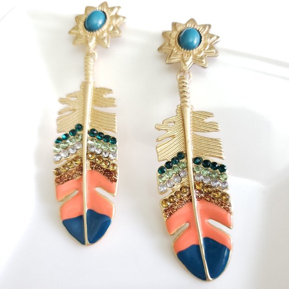 Free People Jewelry - New! Free People Arrow Earrings In Blue